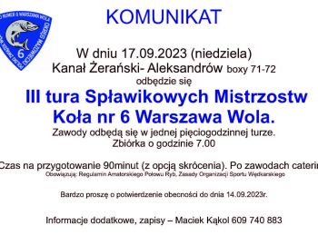 KOMUNIKAT: ZAWODY | SPŁAWIK | 17.09.2023 | MK T3